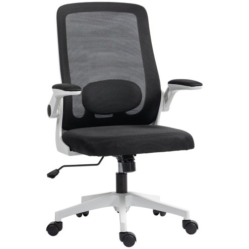 HOMCOM Executive Office Chair, Ergonomic Mesh High Back Desk Chair with Flip-up Armrest, Adjustable Lumbar Support, Black
