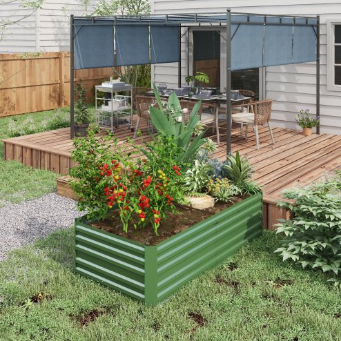 Outsunny Raised Beds for Garden, Galvanised Steel Outdoor Planters with Multi-reinforced Rods for Vegetables, Plants, Flowers and Herbs, 180 x 90 x 59 cm, Green
