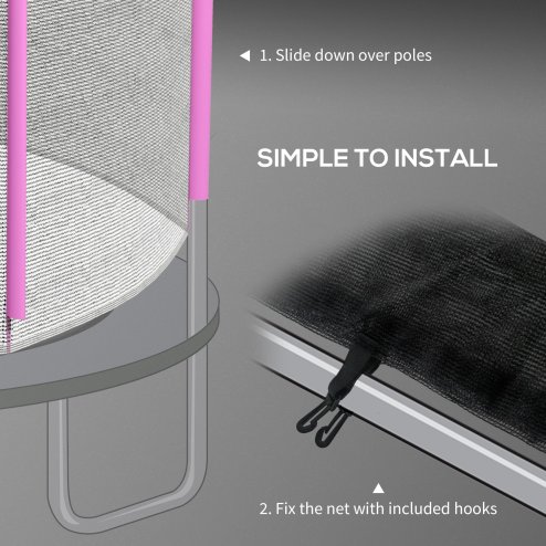 SPORTNOW 10ft Trampoline Net Replacement with 6 Plastic Pole Covers, Weather-Resistant Trampoline Netting Replacement with Zipped Entrance, Poles Not Included, Pink