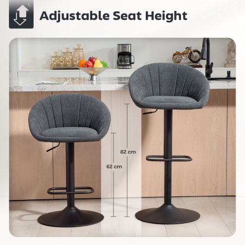 HOMCOM Bar Stools Set of 2, Swivel Barstools, Height Adjustable Breakfast Bar Chairs with Backrest and Footrest for Kitchen Island Counter, Dining Room, Dark Grey