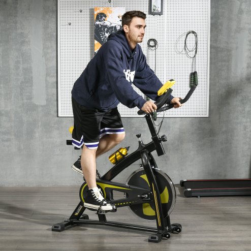 SPORTNOW Indoor Exercise Bike, Stationary Bike, Cycling Machine with Adjustable Seat and Resistance, Heart Rate Sensor, for Home Gym Workout, 8kg Flywheel, Yellow