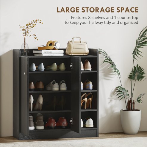 HOMCOM Shoe Storage Cabinet Two Doors w/ Adjustable 4 Shelves Cupboard Footwear Rack Stand Organiser Hallway 