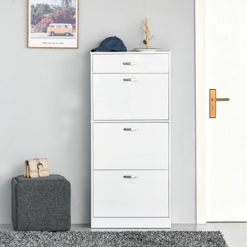 HOMCOM Shoe Cabinet with 3 Flip Drawers, High Gloss Shoe Storage Cabinet with Top Drawer and Adjustable Shelves, Shoe Cupboard for 18 Pairs