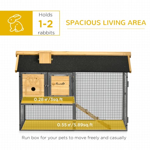 PawHut 2 Tiers Rabbit Hutch and Run, Guinea Pig Hutch Outdoor with Sliding Tray, Ramp, for 1-2 Rabbits
