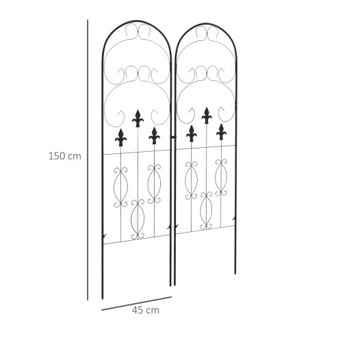 Outsunny Set of 2 Garden Trellis, Metal Trellis for Climbing Plants Support Frames, 45 x 150cm, Scrolls Design