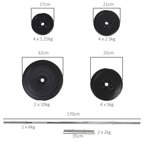 HOMCOM 65kg Adjustable Barbell Weights Set, 2-in-1 Dumbbells and Barbell Set with Knurled Bar, Free Weights Training Equipment, for Home Gym, Exercise