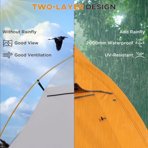 Outsunny 1-2 Man Camping Tent, Double Layer Dome Tent with 2000mm Waterproof Rainfly and Carry Bag, Lightweight for Fishing, Travel, Hiking, Sports, Festival, Orange