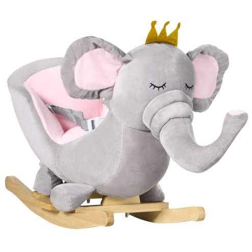 HOMCOM Baby Rocking Horse Plush Ride On Elephant Rocker with Sound Safety Belt Toddler Toy for 18 - 36 Months