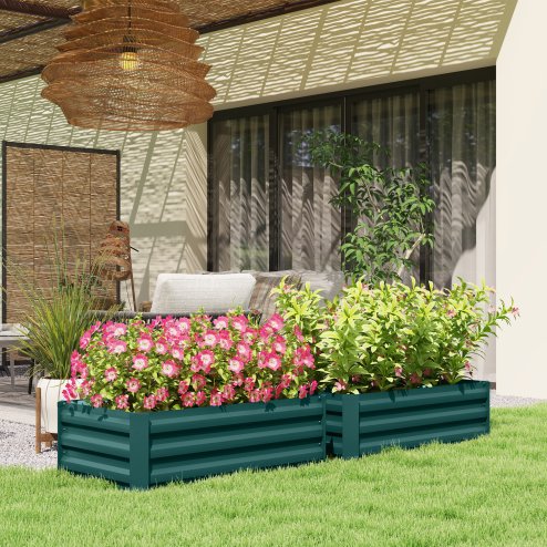 Outsunny Set of 2 Raised Garden Bed, Outdoor Planter Box with Galvanised Steel Frame for Growing Vegetables, Flowers and Herbs, 100 x 60 x 30cm, Green