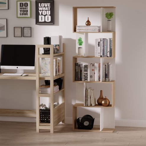 HOMCOM Bookcase, S-Shaped Wooden Bookshelf, 5/6 Tiers Freestanding Storage Shelf, Home Office Decorative Display Stand Rack, 24D x 60W x 184.5H