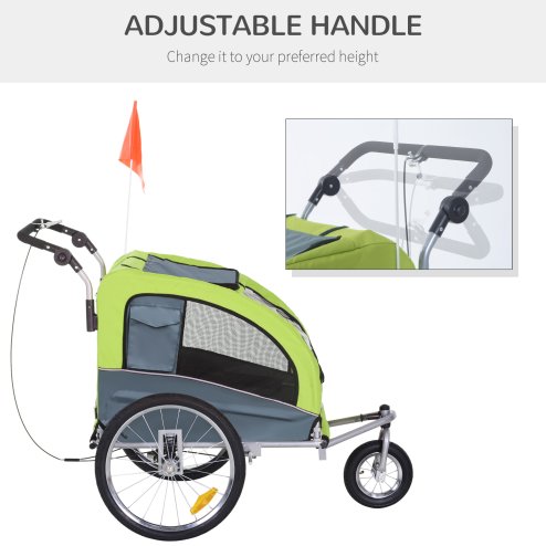 PawHut Dog Bike Trailer Pet Stroller Cart Carrier for Bicycle 360 Rotatable with Reflectors 3 Wheels Hitch Coupler Push/ Pull/ Brake Water Resistant Green