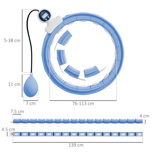 SPORTNOW Smart Weighted Hula Hoop for Adults, Hula Ring with 16 Detachable Knots, 360?? Auto-Rotating Ball and Digital Counter, Massage Hula Circle For Weight Loss, Light Blue