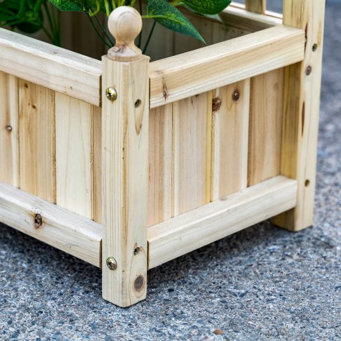 Outsunny Garden Planters with Trellis for Climbing Vines, Wooden Raised Beds for Garden, Free Standing Flower Pot, Indoor Outdoor Display Rack, 64 x 28 x 120 cm, Natural