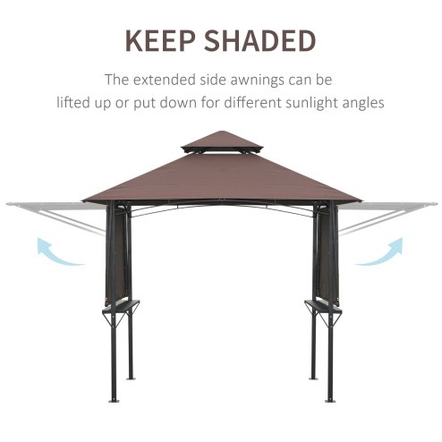 Outsunny 2.4 x 1.5 m (8' x 5') Grill Gazebo Canopy with Extendable Side Awnings, Outdoor BBQ Gazebo Shelter with 2 Side Shelves for Garden, Patio