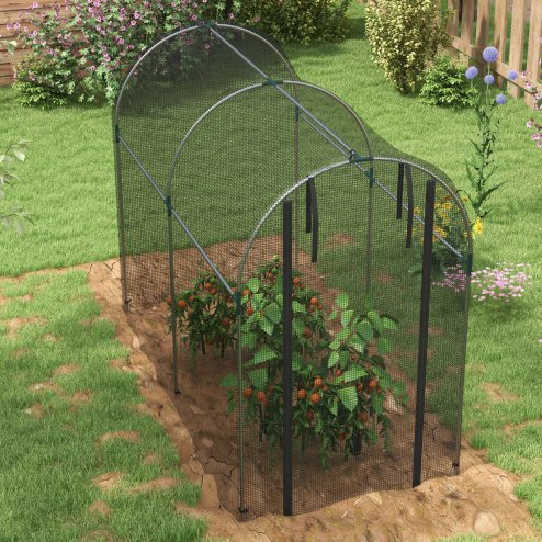 Outsunny Fruit Cage Bird Netting, Heavy Duty Fruit and Vegetable Protection Tent with Zipped Door, Anti Bird, Insects, Small Animals, 1.2 x 2.4 x 1.9m, Black