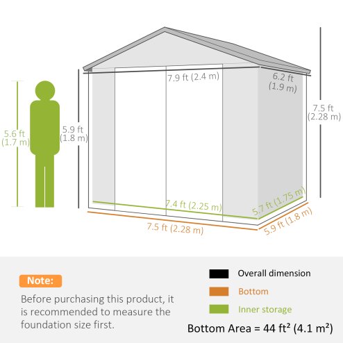 Outsunny 8 x 6ft Plastic Garden Storage Shed with Foundation Kit, Polypropylene Outdoor Storage Tool House with Ventilation Slots and Lockable Door, Light Grey