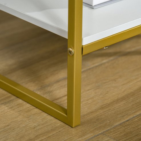 HOMCOM Bedside Table with Storage Drawer and Open Shelf, Modern Nightstand, Side Table with Metal Frame for Bedroom, Living Room, White