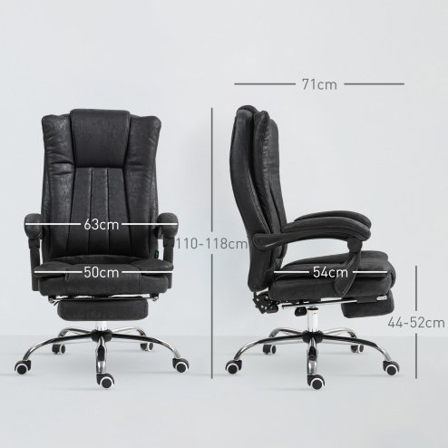 Vinsetto Office Chair, Microfibre Reclining Computer Desk Chair with Footrest and Adjustable Height, Swivel Wheels for Home Office, Black