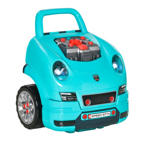 HOMCOM Kids Truck Engine Toy Set Toddler Educational Car Service Station w/ RC Car Key Steering Wheel Horn Light, Mechanic Gifts for Ages 3-5 Years - Teal