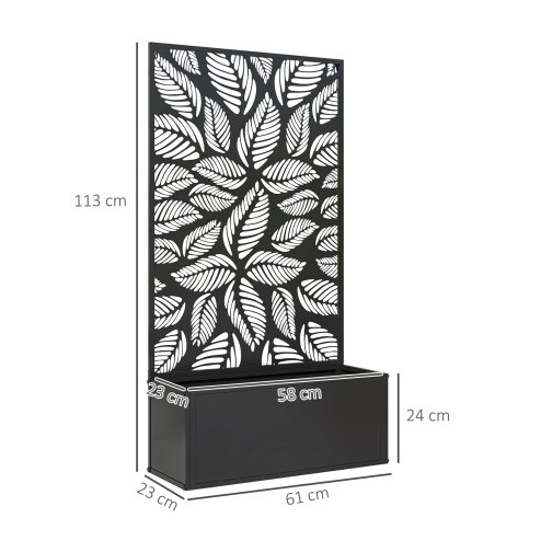 Outsunny Metal Garden Bed with Trellis, Wall Mounted or Freestanding Raised Planter with Privacy Panel, Leaf Cut-out Privacy Screen with Planter Box for Climbing Plants, Flowers, Vegetables