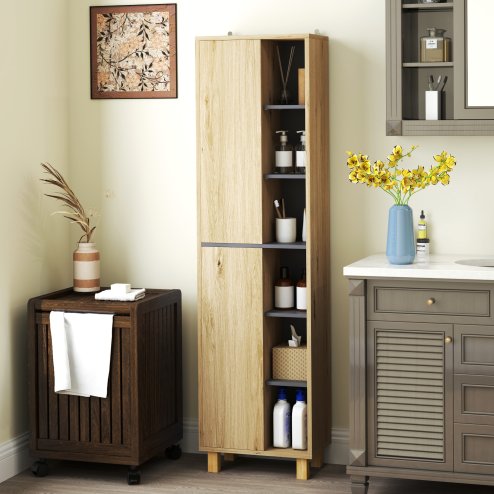 HOMCOM Bathroom Storage Cabinet, Bathroom Storage Unit, Freestanding Bathroom Cabinet with 6 Open Compartments and 6 Shelves