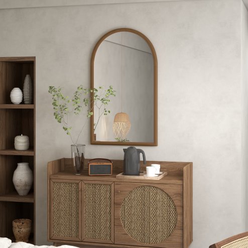 HOMCOM Arched Wall Mirror, 110 x 65 cm Arch Mirror for Living Room, Bedroom, Hallway, Dark Brown