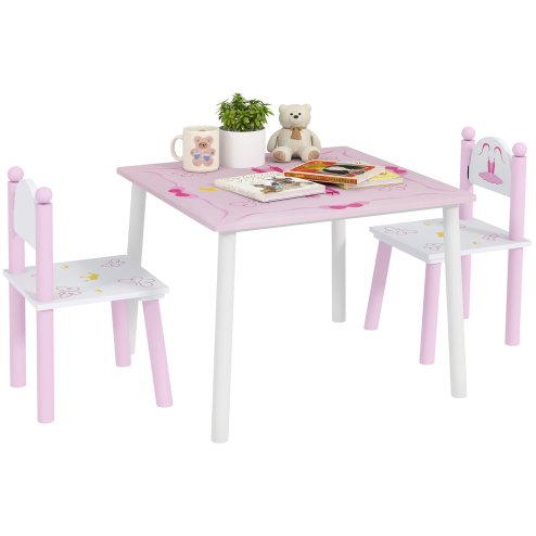 AIYAPLAY Toddler Table and Chair Set, Princess Design Kids Table and 2 Chairs Set, for Activities, Art, Drawing, for Playroom, Nursery, Pink