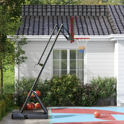 SPORTNOW Basketball Hoop Outdoor, Height Adjustable Basketball Hoop and Stand with Weighted Base, Portable on Wheels, 2.4-2.9m, Red
