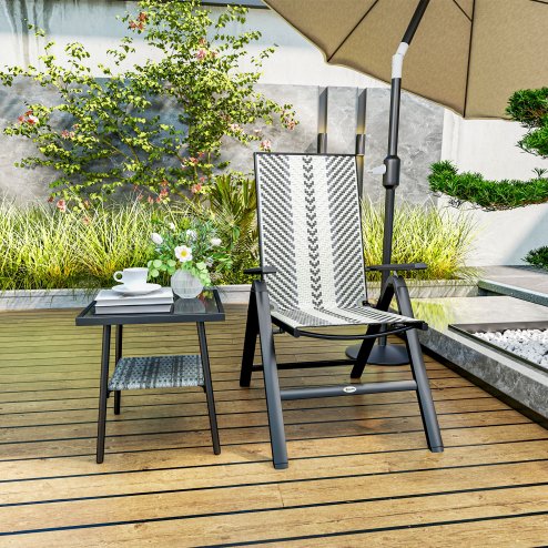 Outsunny Rattan Folding Chair Outdoor, 5-Position Adjustable Wicker Garden Dining Chair with High Backrest, Wide Armrest, for Patio, Terrace, Balcony, Grey