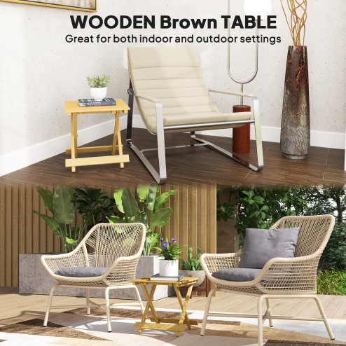 Outsunny Fir Wood Folding Coffee Table, Lightweight Small Garden Table with Slatted Top, Portable Folding Side Table for Balcony Deck Patio Terrace, Nature Wood Finish