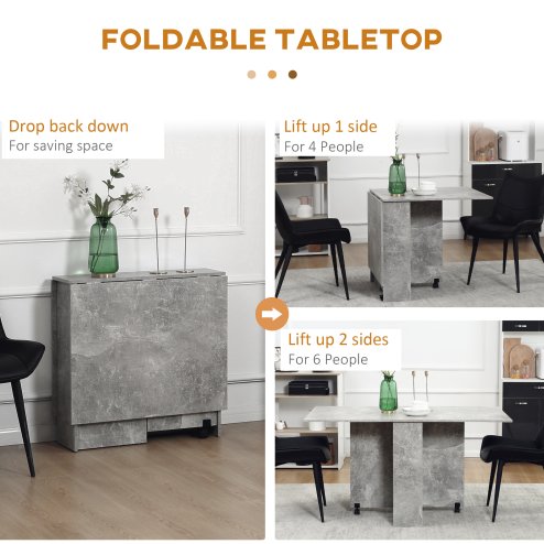 HOMCOM Folding Dining Table, Drop Leaf Table with 2-Tier Shelves, Rolling Casters, for Small Spaces, Kitchen