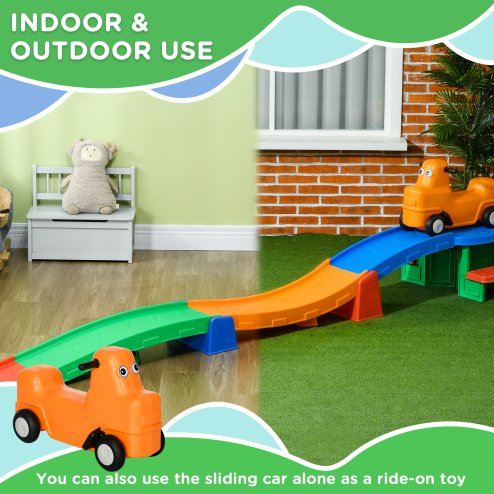 AIYAPLAY 3(m) Up and Down Rollercoaster for Kids, 4 Pieces Toddler Rollercoaster Ride-on with Non-Slip Steps, Sliding Car with Handles, Indoor Outdoor Play, for Ages 2-5 Years