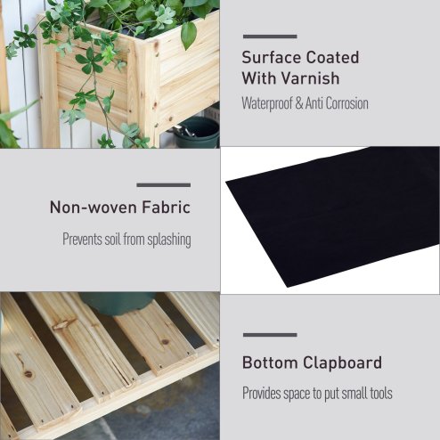 Outsunny Wooden Raised Garden Bed Plant Stand Outdoor Tall Flower Bed Box with Clapboard, Nature Wood Color 100 x 40 x 84cm