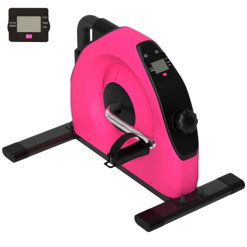 SPORTNOW Mini Exercise Bike, Portable Pedal Exerciser, Under Desk Bike with LCD Display for Legs and Arms, Rehabilitation, Therapy Home Office Workout, Pink