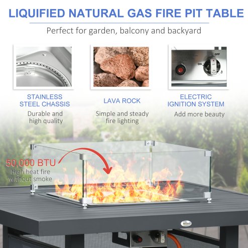 Outsunny 6-Piece Aluminium Garden Furniture Set with Fire Pit Table, Outdoor Dining Sofa Set with Cushions, Loveseats and Footstools, Sectional Corner Conservatory Furniture for Patio, Grey