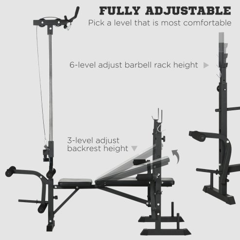HOMCOM Adjustable Weight Bench with Pulley System, Incline Bench Press Set with Squat Rack, Leg Developer, Butterfly and Weight Storage, for Home Gym Full Body Workout