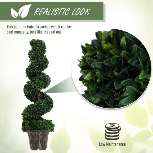 Outsunny Set of 2 Artificial Boxwood Spiral Topiary Trees Potted Decorative Plant Indoor D??cor 120cm