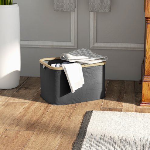 HOMCOM Laundry Basket, 36L Collapsible Laundry Hamper with Groove Handles, Washing Basket for Bathroom, Bedroom, Laundry Room, Black