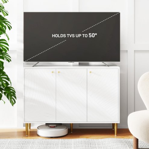 HOMCOM Sideboard, Modern Storage Cabinet with Carved Line Doors, Cupboard and Adjustable Shelves for Living Room, Dining Room, Hallway, White