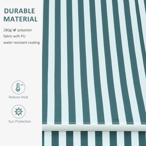 Outsunny 3m x 2.5m Garden Patio Manual Awning Canopy Sun Shade Shelter with Winding Handle Retractable Green and White