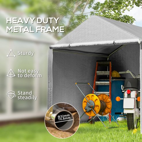 Outsunny 2 x 2 x 2 m Garden Shed Tent, Outdoor Storage Shed for Bike Motorbike Tool with Galvanised Steel Frame, Waterproof & UV-Resistant, Grey