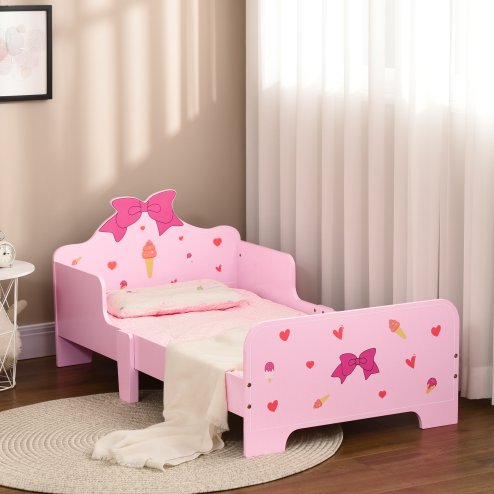 ZONEKIZ Kids Toddler Bed, Safety Rails, Kids Bedroom Furniture for Boys, Girls, Ages 3-6 Years, 143 x 74 x 59cm - Pink