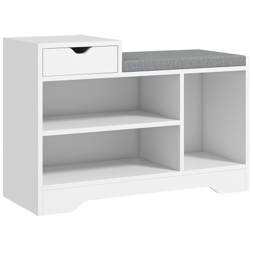 HOMCOM Shoe Storage Bench, Shoe Rack Bench with Seating Cushion, Drawer, 3 Open Compartments and Table Top for Entryway, Hallway