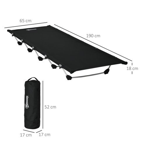 Outsunny Lightweight Camping Bed, Aluminium Portable Camp Cot Sleeping Bed w/ Strong Support 150kg and Carry Bag for Outdoor Overnighter Camping, Hiking, Travel, RV, Black