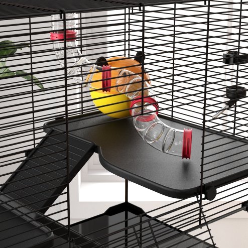 PawHut Large Hamster Cage, Gerbil Cage with Deep Glass Bottom, Tunnels, Non-Slip Ramps, Exercise Wheels, Water Bottle, Dish, 78.5 x 48.5 x 57cm