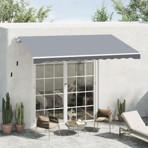 Outsunny 2.5m x 2m Retractable Awning, DIY Garden Awning Canopy, Anti-UV Sun Shade Shelter with Aluminium Frame and Crank Handle, Grey