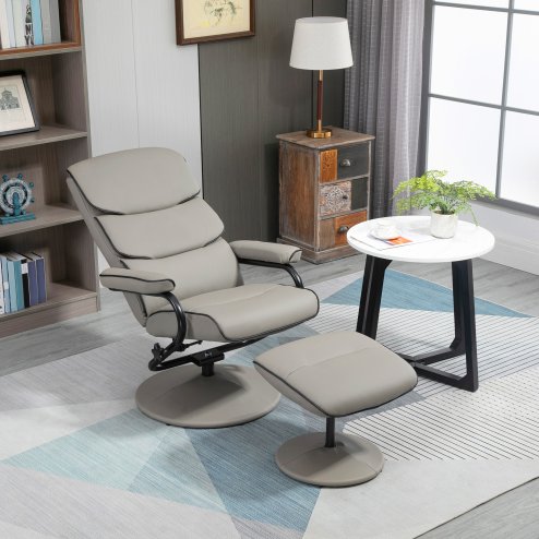 HOMCOM Recliner Chair with Ottoman 360 Degree Swivel Faux Leather High Back Armchair Lounge Seat w/ Footrest Stool, 135 degree Adjustable Backrest and Thick Foam Padding for Home Office Living Room