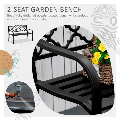 Outsunny Outdoor 2 Seater Garden Bench, Antique Style Cast Iron Loveseat with Armrest, Brown