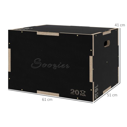 SPORTNOW 3-in-1 Wooden Plyo Box, Anti-Slip Plyometric Jump Platform, Step Up Exercise Box with Handle Openings for Home Gym, Workout Training, 41/51/61cm