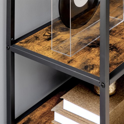 HOMCOM 6 Tier Bookcase, Industrial Display Shelf, Standing Storage Shelf, 34x83x180cm for Study, Office, Living Room, Bedroom, Rustic Brown and Black